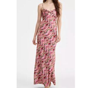 Satin Printed Twist-Front Maxi Dress